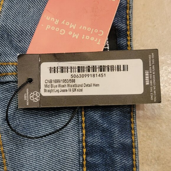 PrettyLittleThing Mid Blue Wash Waistband Detail Hem Baggy High Waist Jean NEW - Picture 13 of 15